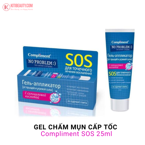 Gel chấm mụn SOS Compliment No Problem 25ml giúp gom cồi, phục hồi, làm lành da mụn, giảm viêm (hộp hồng)